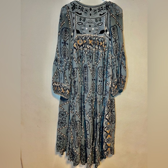 Free People Pink City Maxi Embroidered Blue Size S - Picture 6 of 10